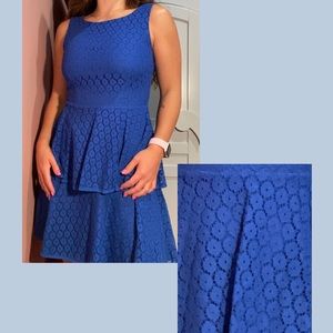 Fancy Laced Flower Print Royal Blue Dress !